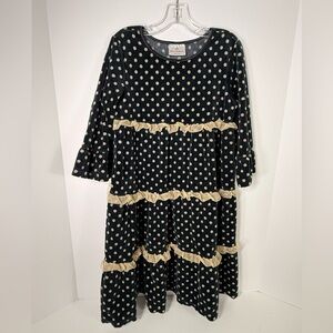 Hanna Andersson Black and Gold Polka Dot Dress Sz 8 130